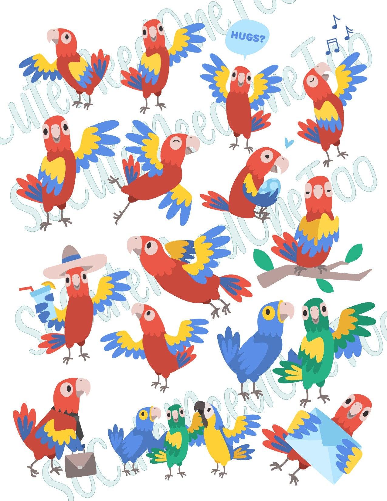 Parrot Pack Water Decals On Clear Water Slide Paper Sealed and Ready To Use - SoCuteINeedOneToo