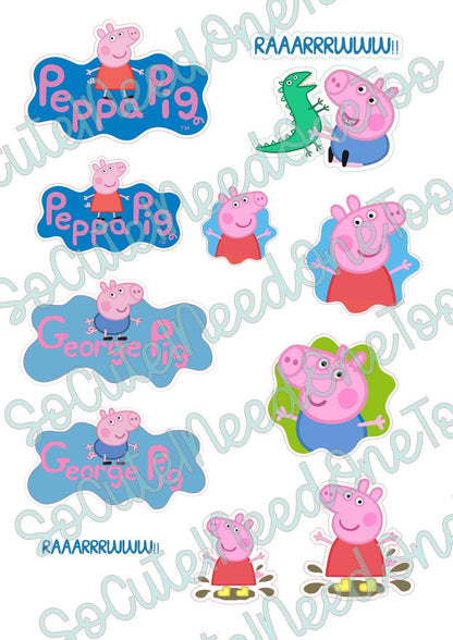 Peppa Pig & Grr on Clear/White Water Slide Paper Ready To Use - SoCuteINeedOneToo