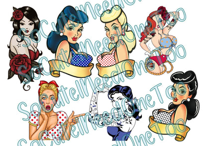 PIN UP GIRLS Decals On Clear/White Waterslide Paper - Ready To Use - SoCuteINeedOneToo