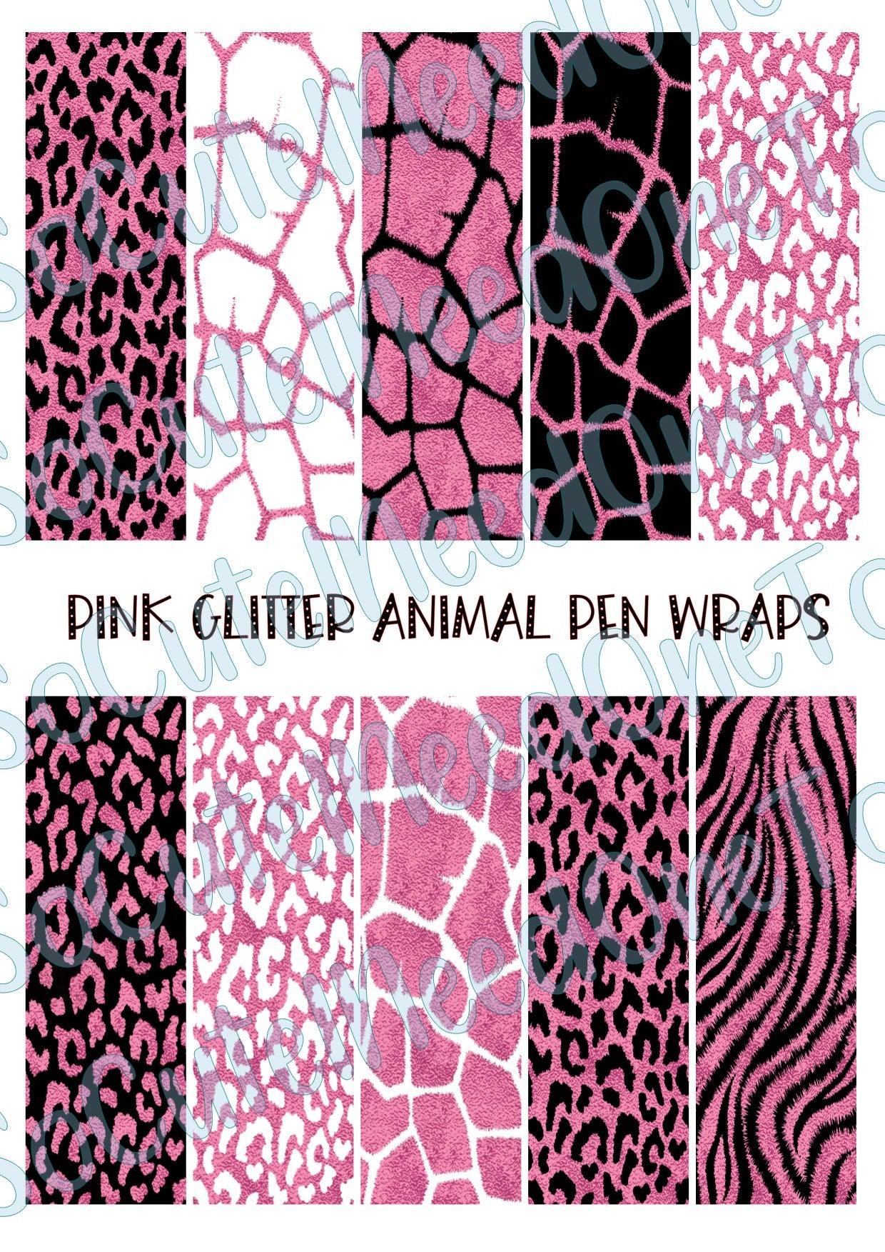 Pink Glitter Animal Skin Pen Wraps on Clear/White Waterslide Paper Ready To Use - SoCuteINeedOneToo
