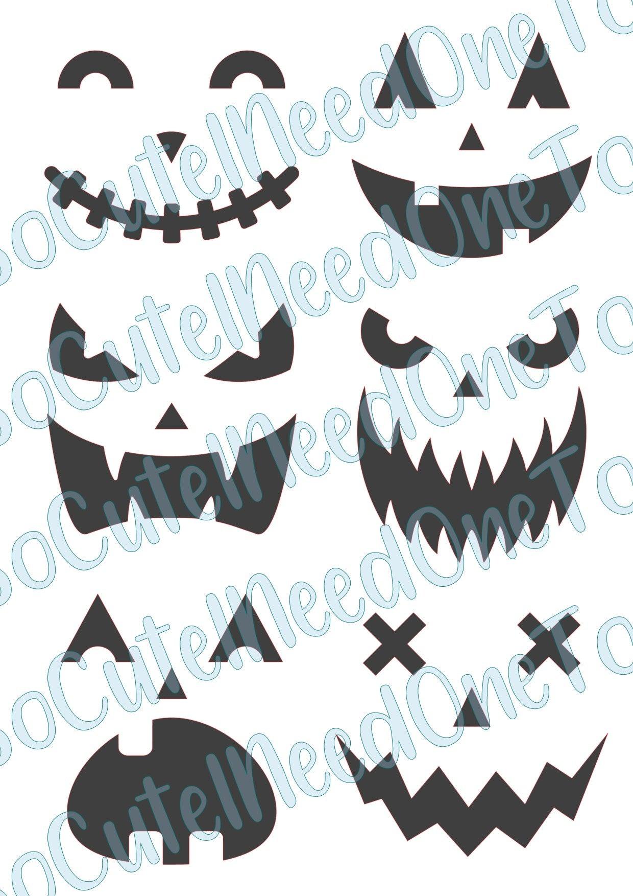 Pumpkin Faces on Clear/White Waterslide Paper Ready To Use - SoCuteINeedOneToo