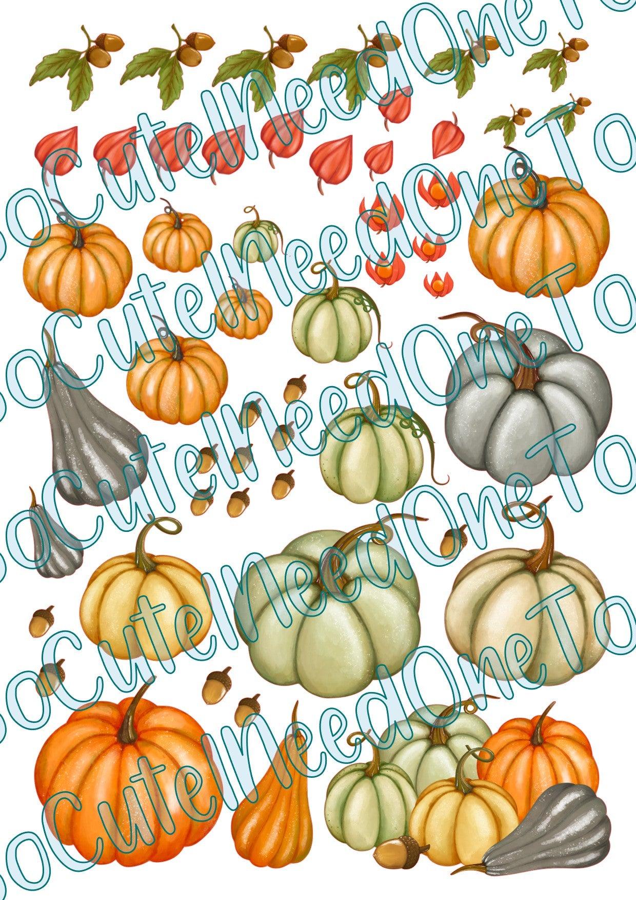 Pumpkins - Colorful on Clear/White Waterslide Paper Ready To Use - SoCuteINeedOneToo