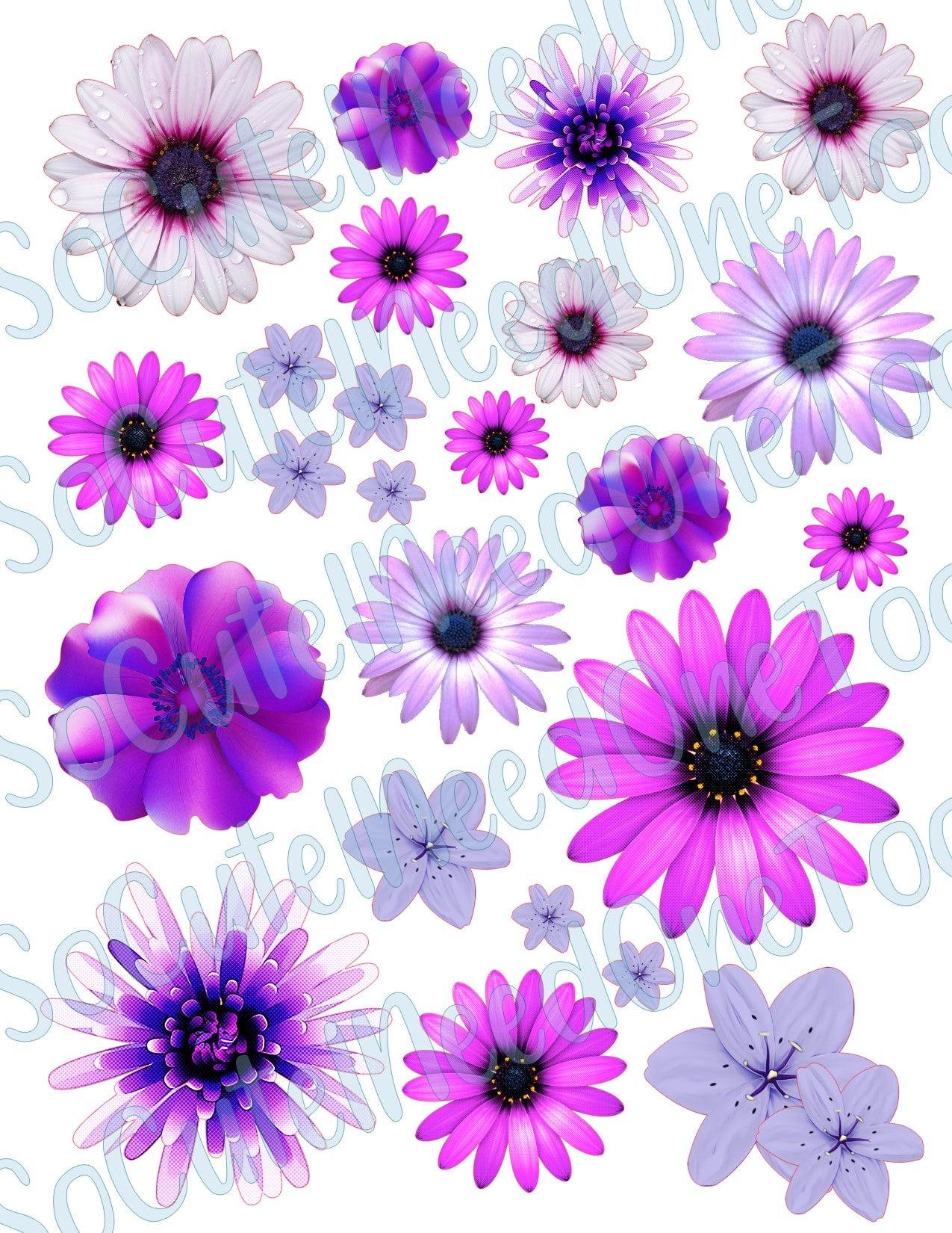 Purple Flowers #2 on Clear/White Waterslide Paper - SoCuteINeedOneToo