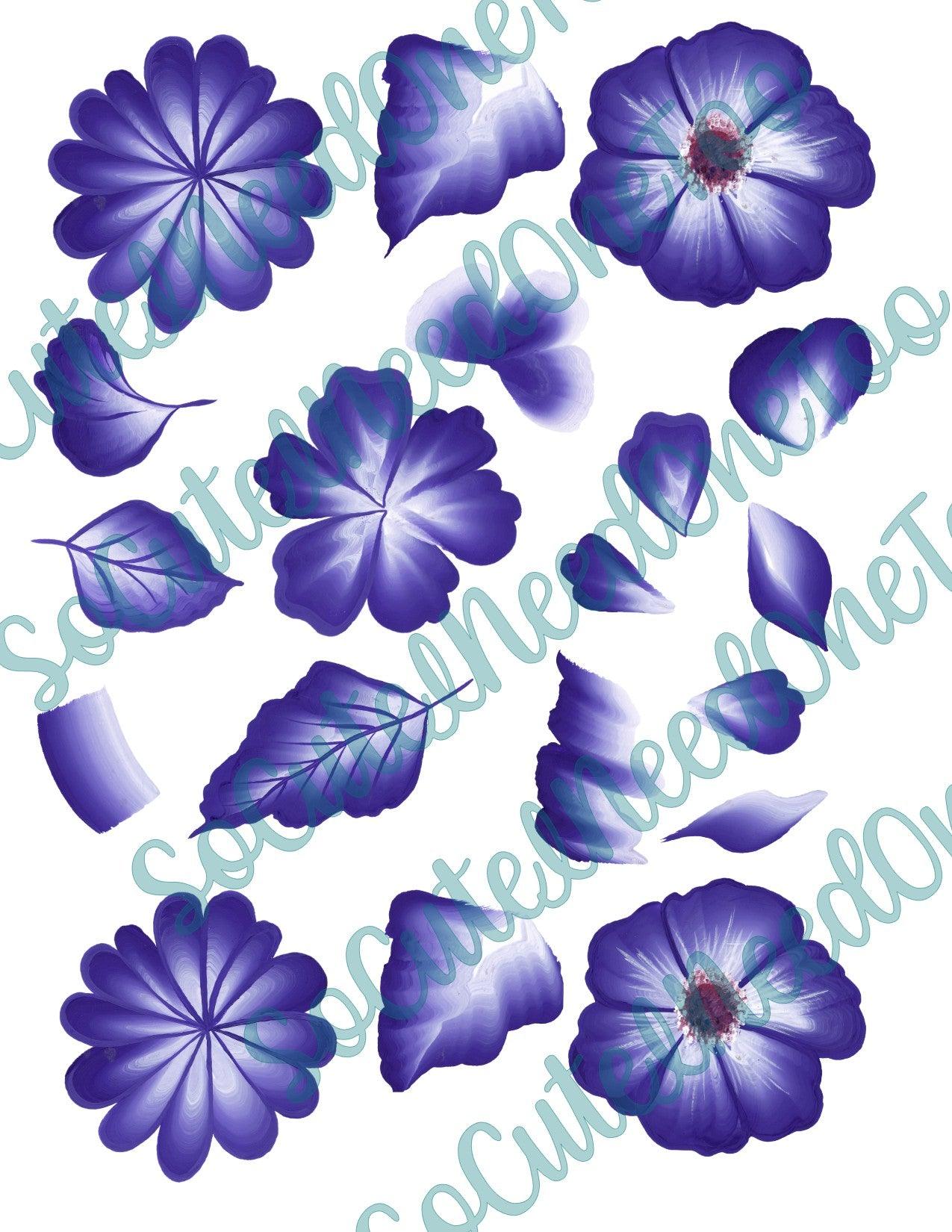 Purple Flowers on Clear/White Waterslide Paper Ready To Use - SoCuteINeedOneToo