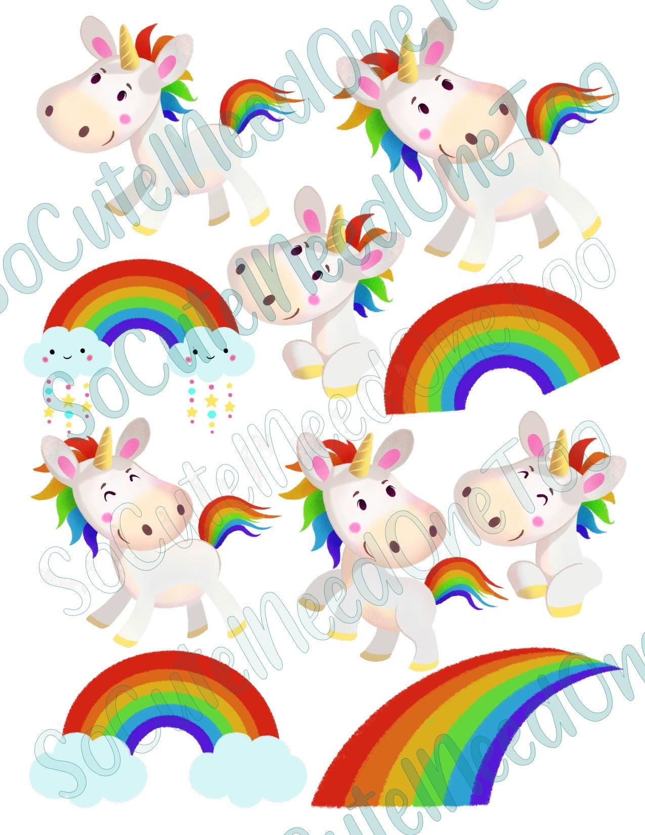 Rainbow Unicorns on Clear/White Waterslide Paper - Ready To Use - SoCuteINeedOneToo