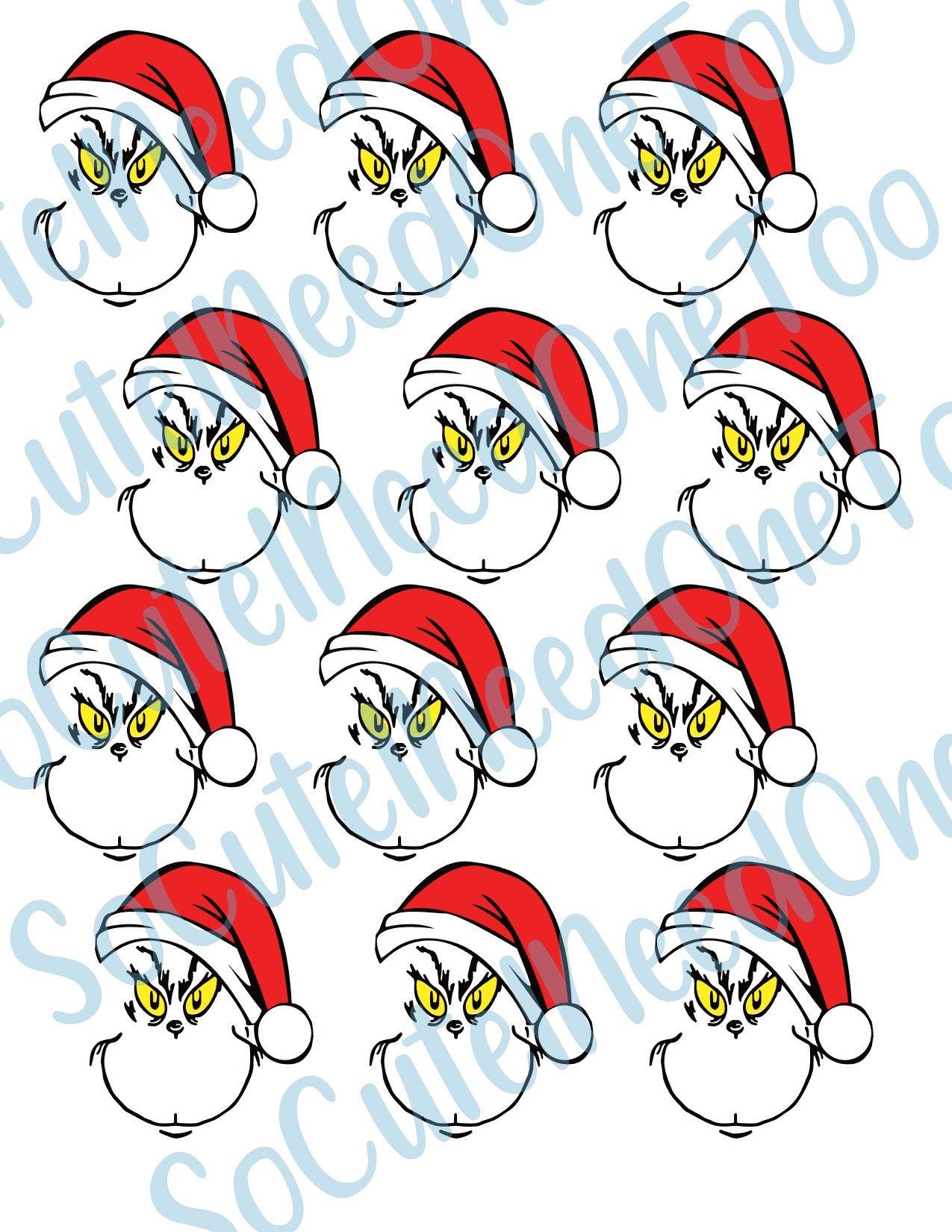 Santa Hat Grinch 2" On Clear/White Waterslide Paper Ready To Use - SoCuteINeedOneToo