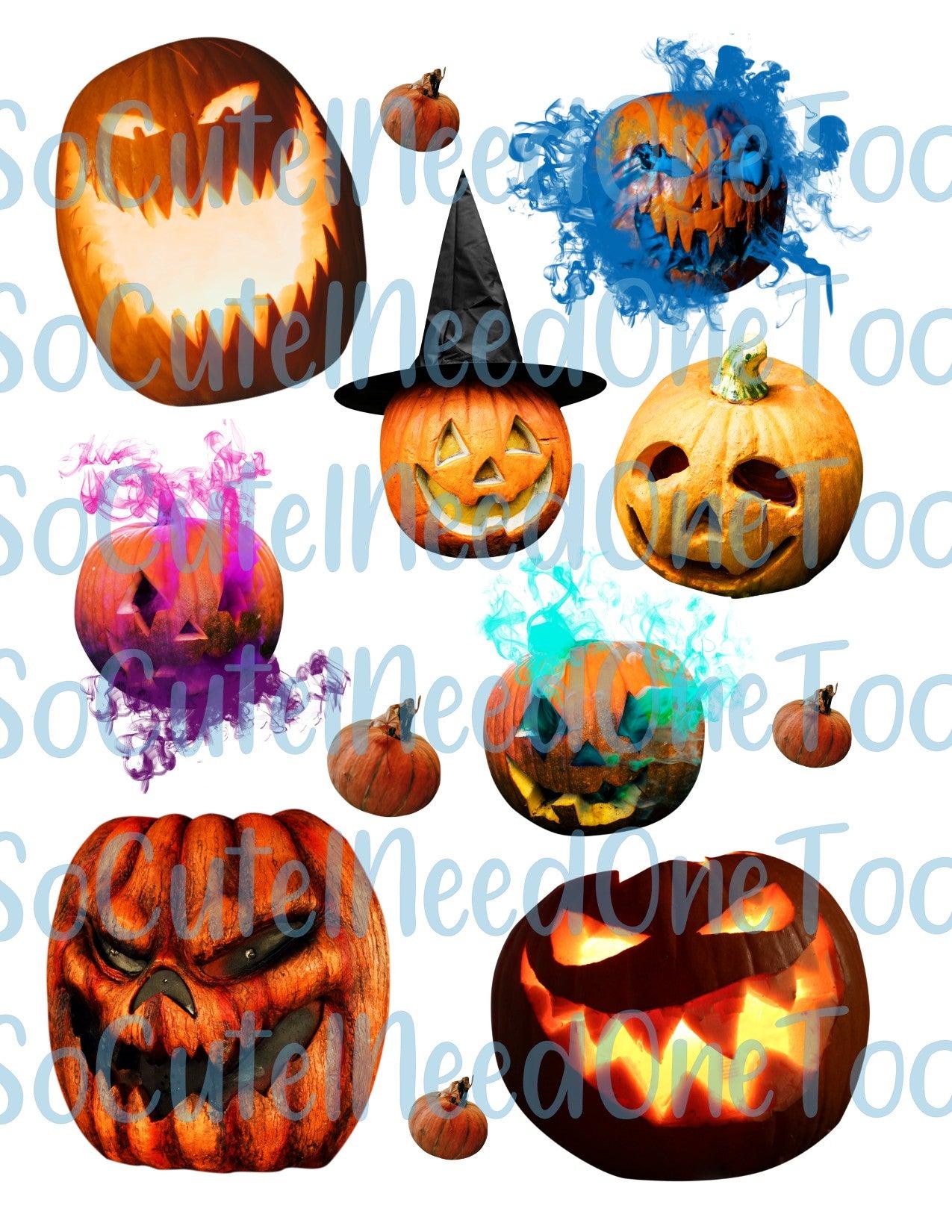 Scary Pumpkins On Clear/White Waterslide Paper Ready To Use - SoCuteINeedOneToo