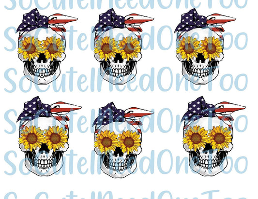 Skull With Flower & USA FLAG on Clear Water Slide Paper Sealed & Ready To Use - SoCuteINeedOneToo