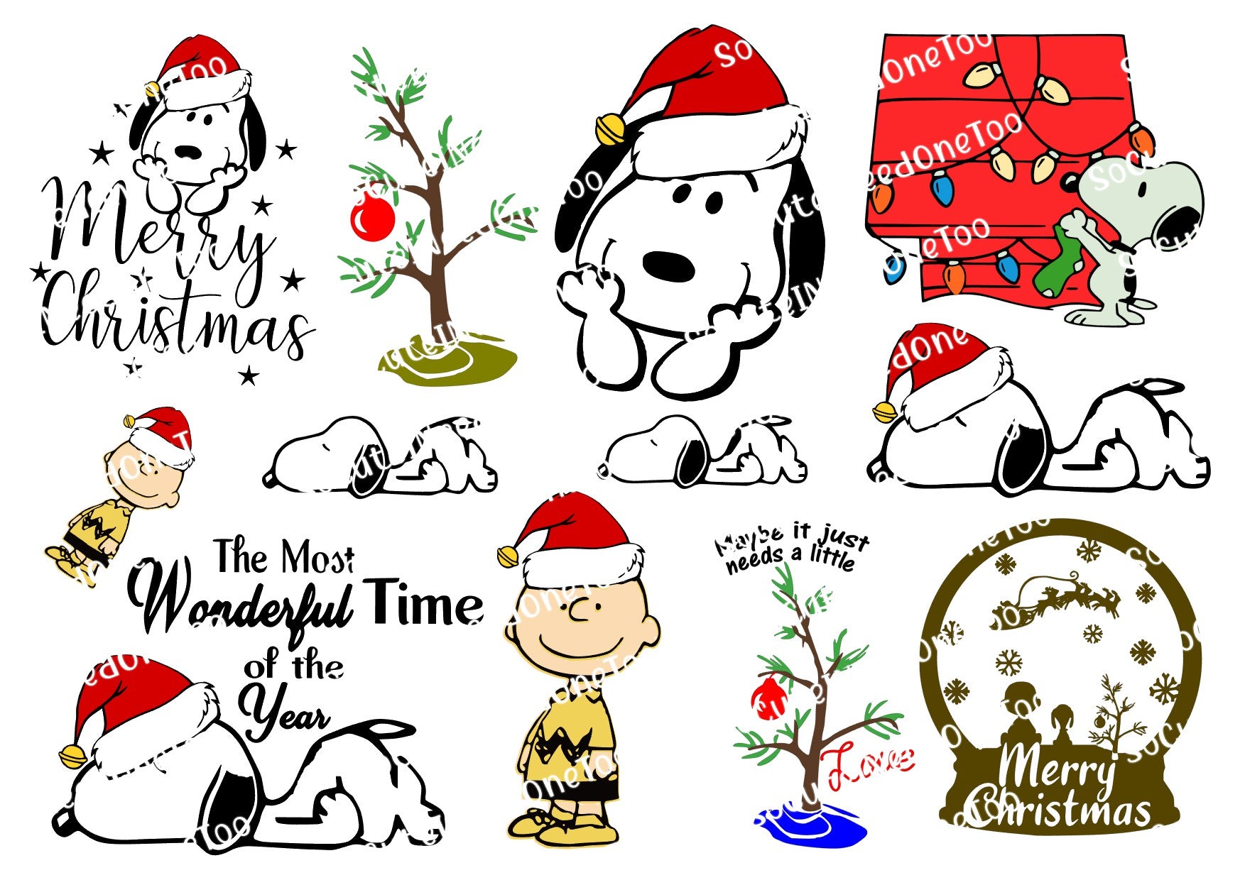 Snoopy Christmas Waterslide Decals