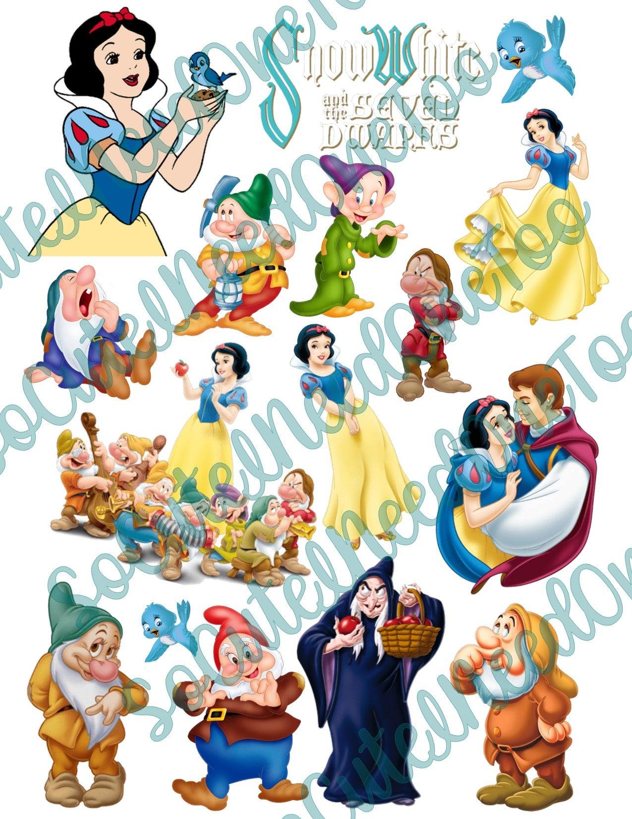 Snow White & The Seven Dwarfs On Clear/White Waterslide Paper Ready To Use - SoCuteINeedOneToo