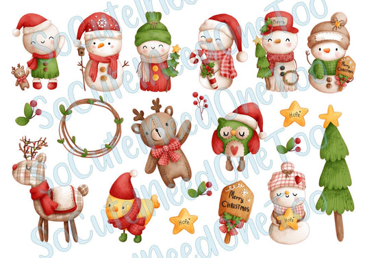 Snowman Collection - Christmas on Clear/White Waterslide Paper Ready To Use - SoCuteINeedOneToo