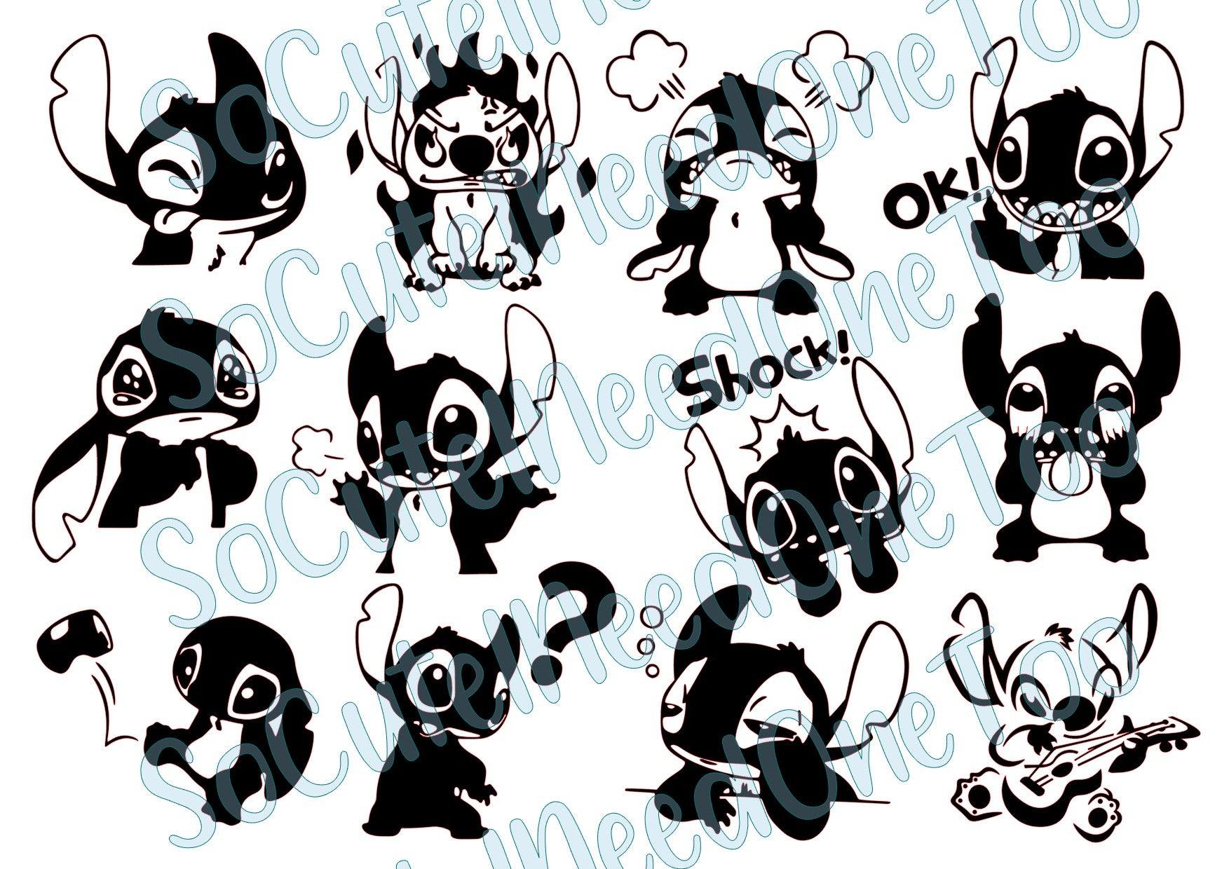 Stitch - Black Outlines on Clear/White Waterslide Paper Ready To Use - SoCuteINeedOneToo