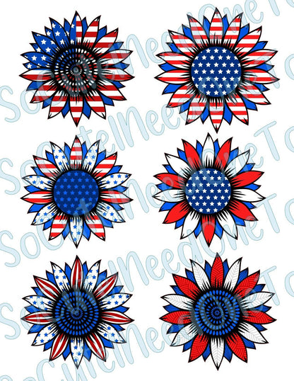 Sunflower - 4th of July on Clear/White Waterslide Paper Ready To Use - SoCuteINeedOneToo