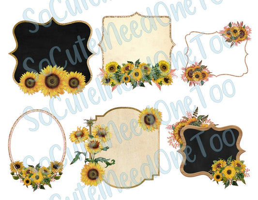 Sunflower - Frames #2 on Clear/White Waterslide Paper Ready To Use - SoCuteINeedOneToo