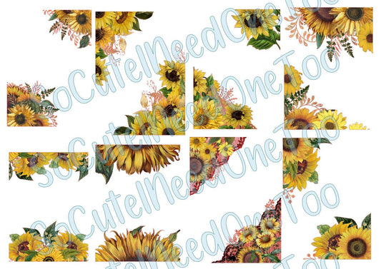 Sunflower Frames #3 on Clear/White Waterslide Paper Ready To Use - SoCuteINeedOneToo