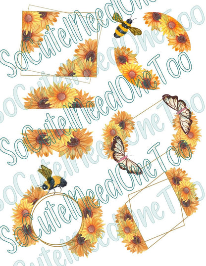 Sunflower Frames On Clear/White Waterslide Paper Ready To Use - SoCuteINeedOneToo