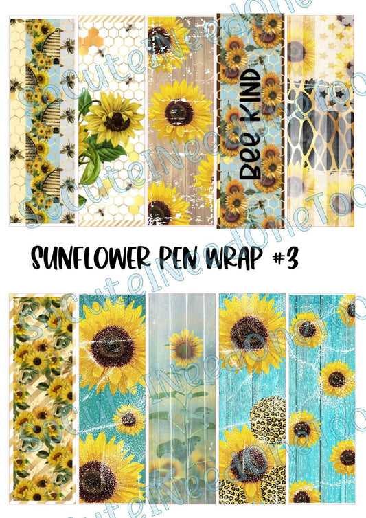 Sunflower Pen Wrap #3 on Clear/White Waterslide Paper Ready To Use - SoCuteINeedOneToo