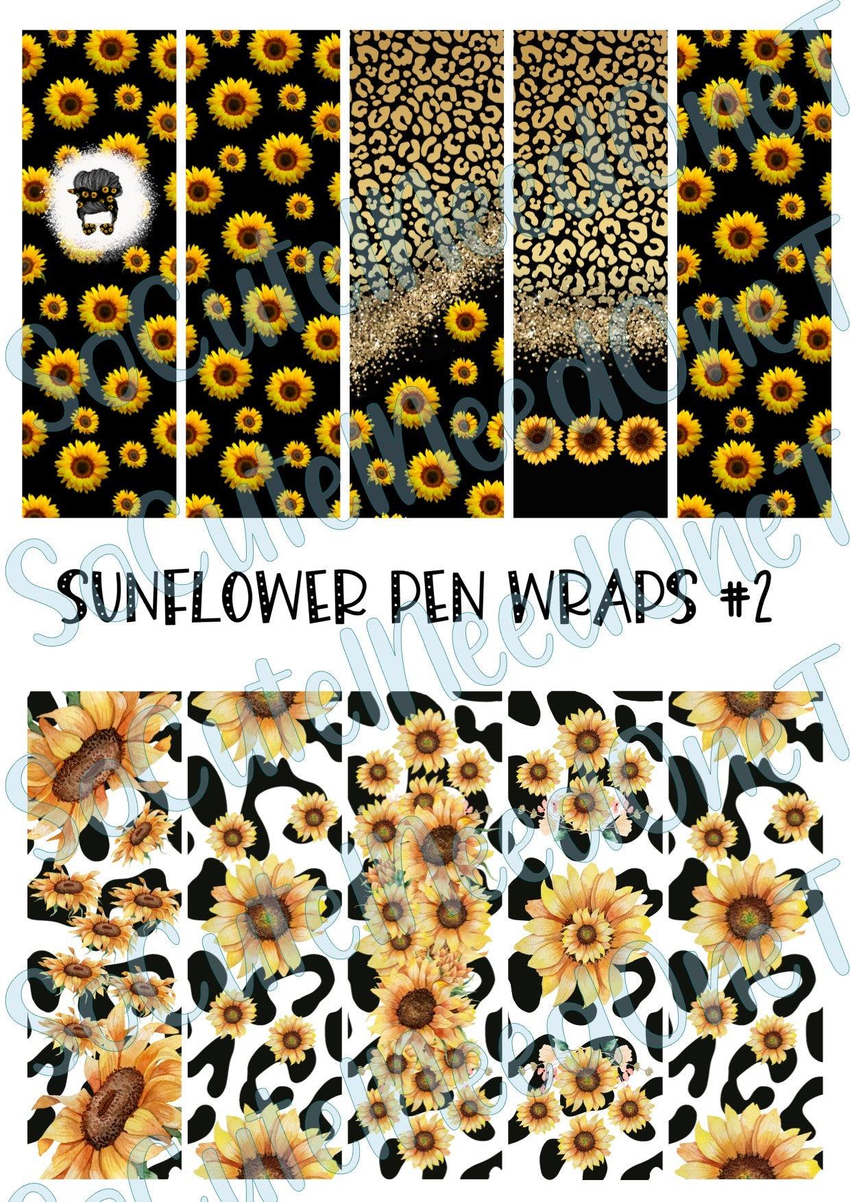 Sunflower Pen Wraps #2 on Clear/White Waterslide Paper Ready To Use - SoCuteINeedOneToo