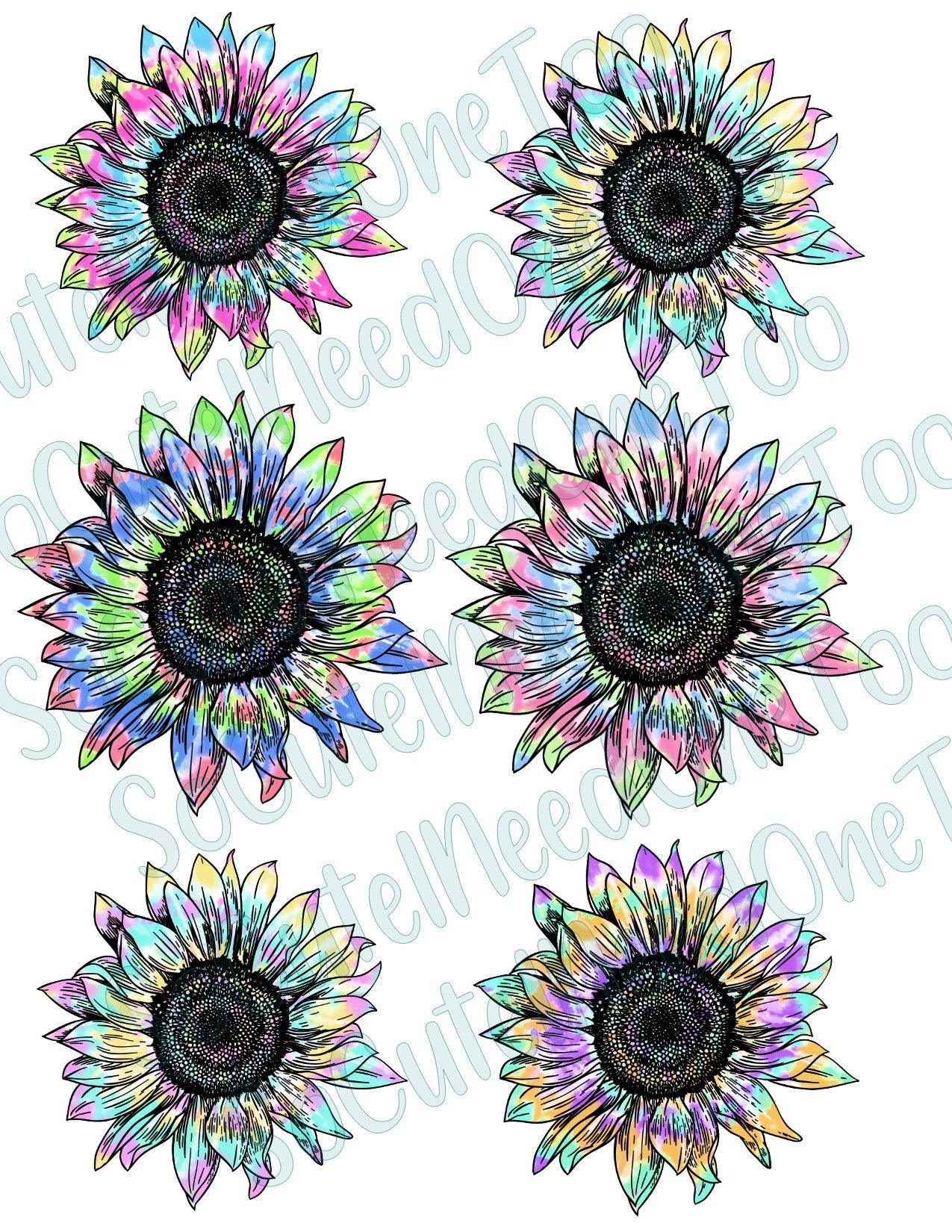 Sunflower Tie Dye On Clear/White Waterslide Paper- Ready To Use - SoCuteINeedOneToo