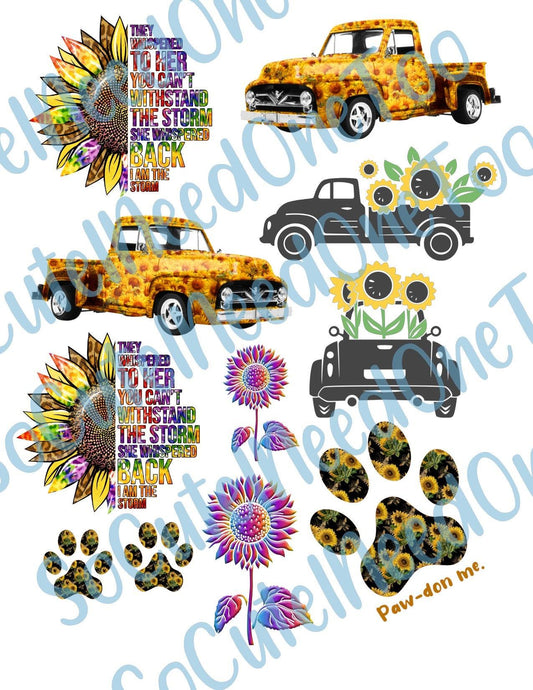 Sunflower Truck on Clear Water Slide Paper Sealed and Ready To Use - SoCuteINeedOneToo