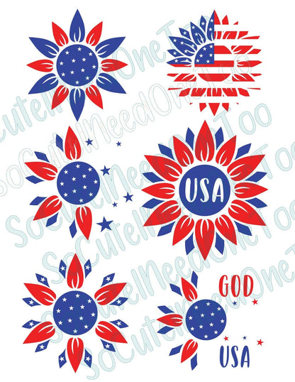 Sunflower USA FLAG On Clear Water Slide Paper Sealed and Ready To Use - SoCuteINeedOneToo