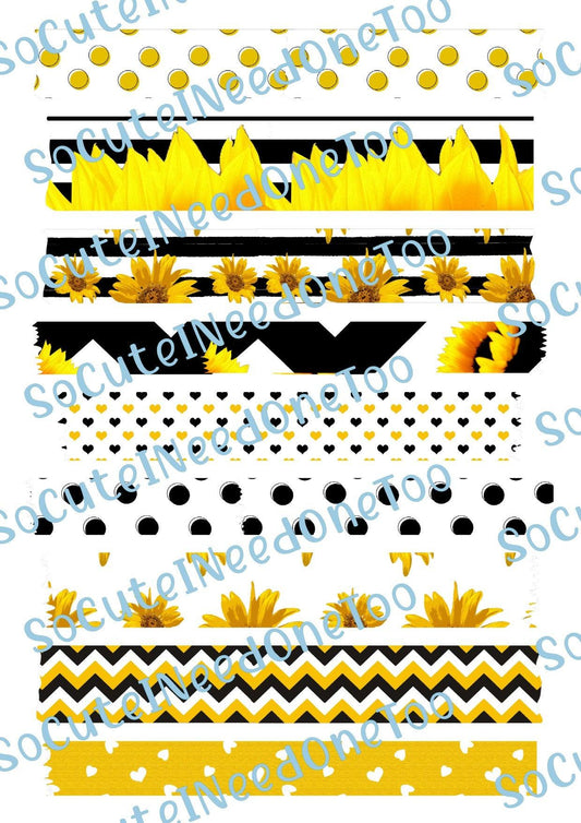 Sunflower Washi Tape #2 on Clear/White Waterslide Paper - SoCuteINeedOneToo