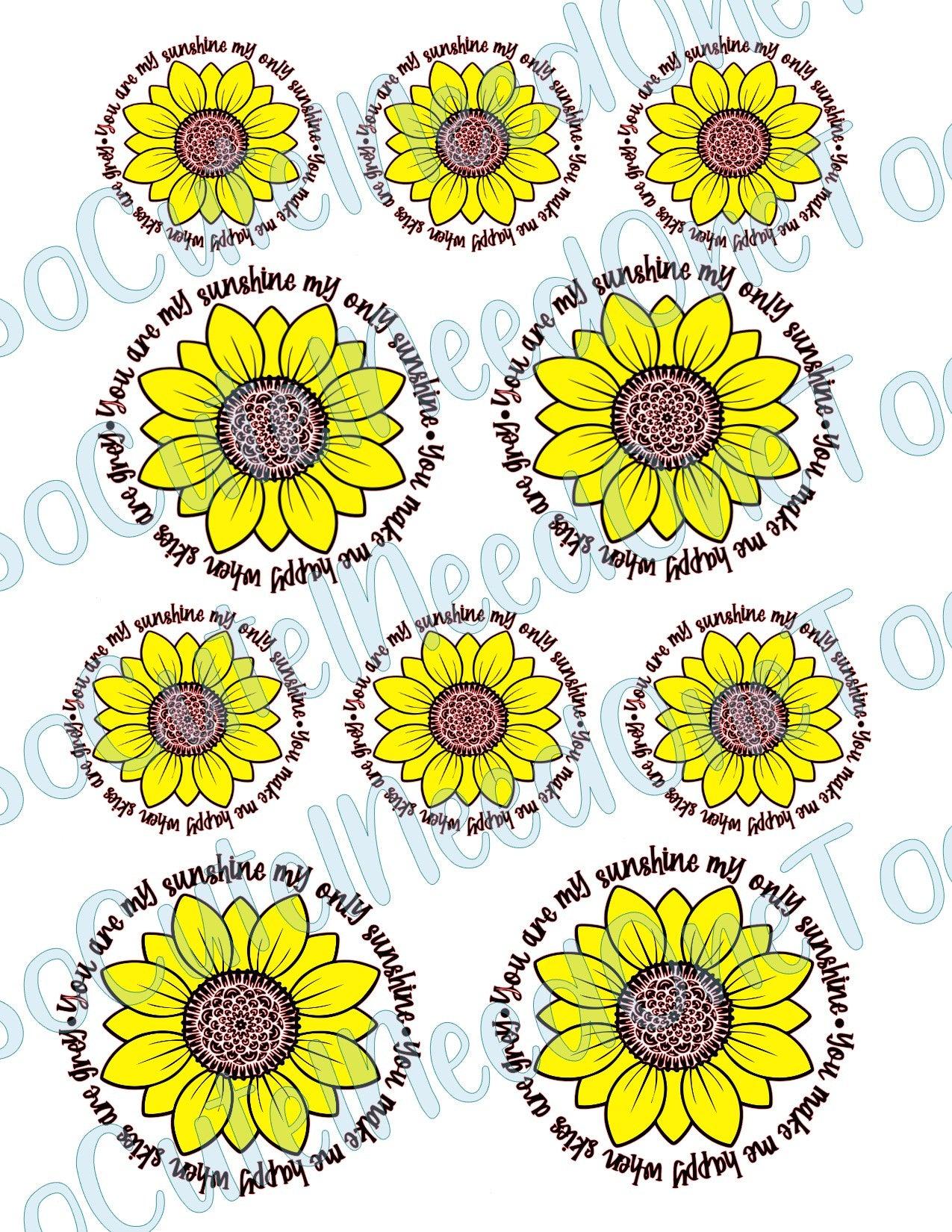 Sunflower - You are my sunshine #2 on Clear/White Waterslide Paper Ready To Use - SoCuteINeedOneToo