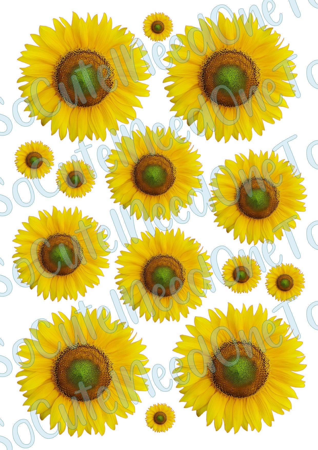 Sunflowers -3.5 and 2.5 Sizes - on Clear/White Waterslide Paper Ready To Use - SoCuteINeedOneToo