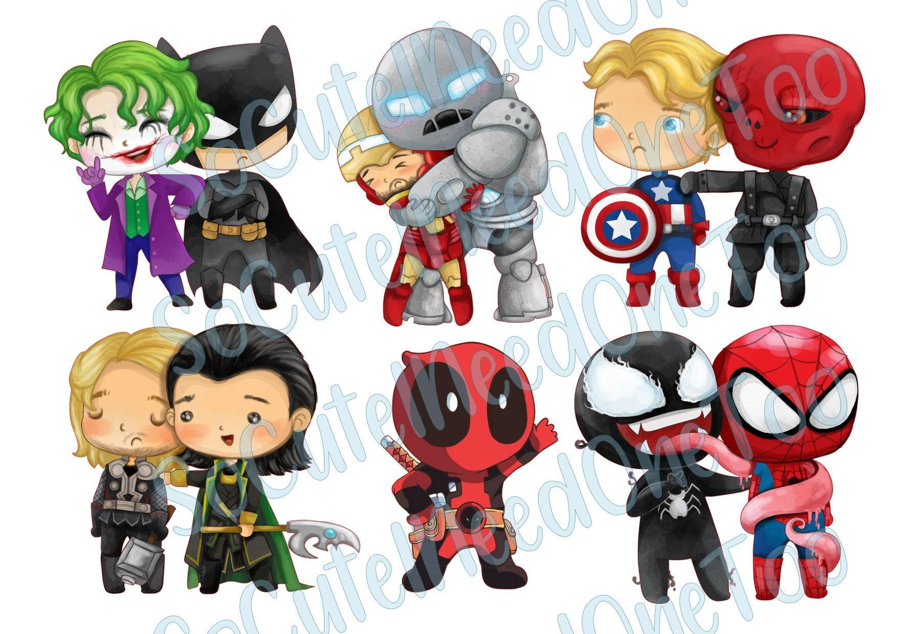 Superhero Cartoon on Clear/White Waterslide Paper Ready To Use - SoCuteINeedOneToo