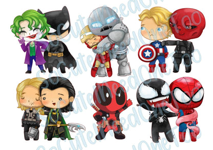 Superhero Cartoon on Clear/White Waterslide Paper Ready To Use - SoCuteINeedOneToo
