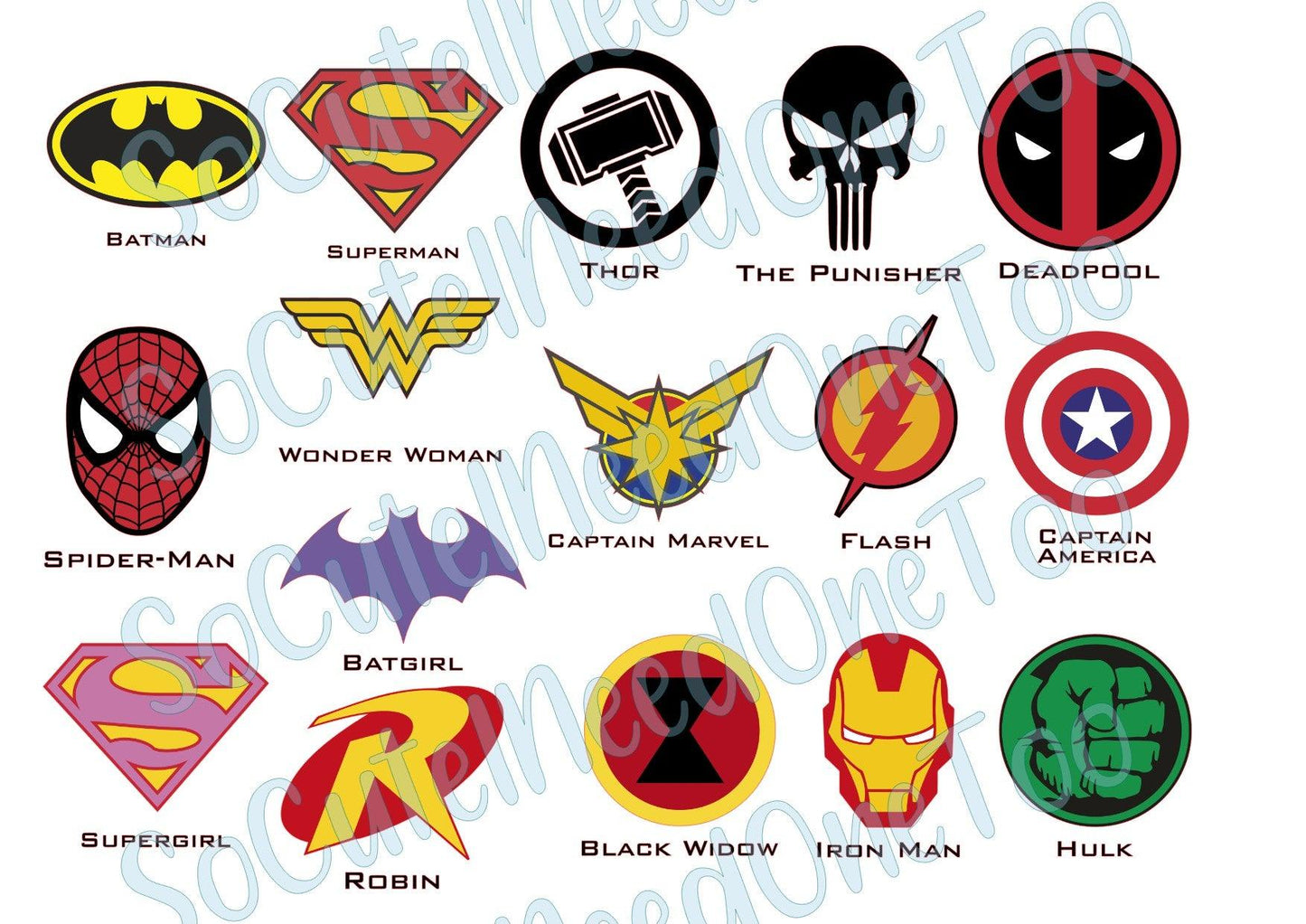 Superhero Logo #1 on Clear/White Waterslide Paper Ready To Use - SoCuteINeedOneToo