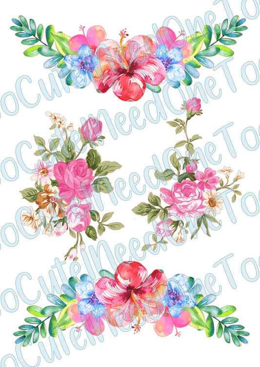 Tattoo - Flowers on Clear/White Waterslide Paper Ready To Use - SoCuteINeedOneToo