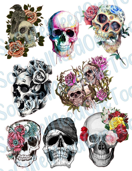 Tattoo - SKULLS on Clear/White Waterslide Paper Ready To Use - SoCuteINeedOneToo