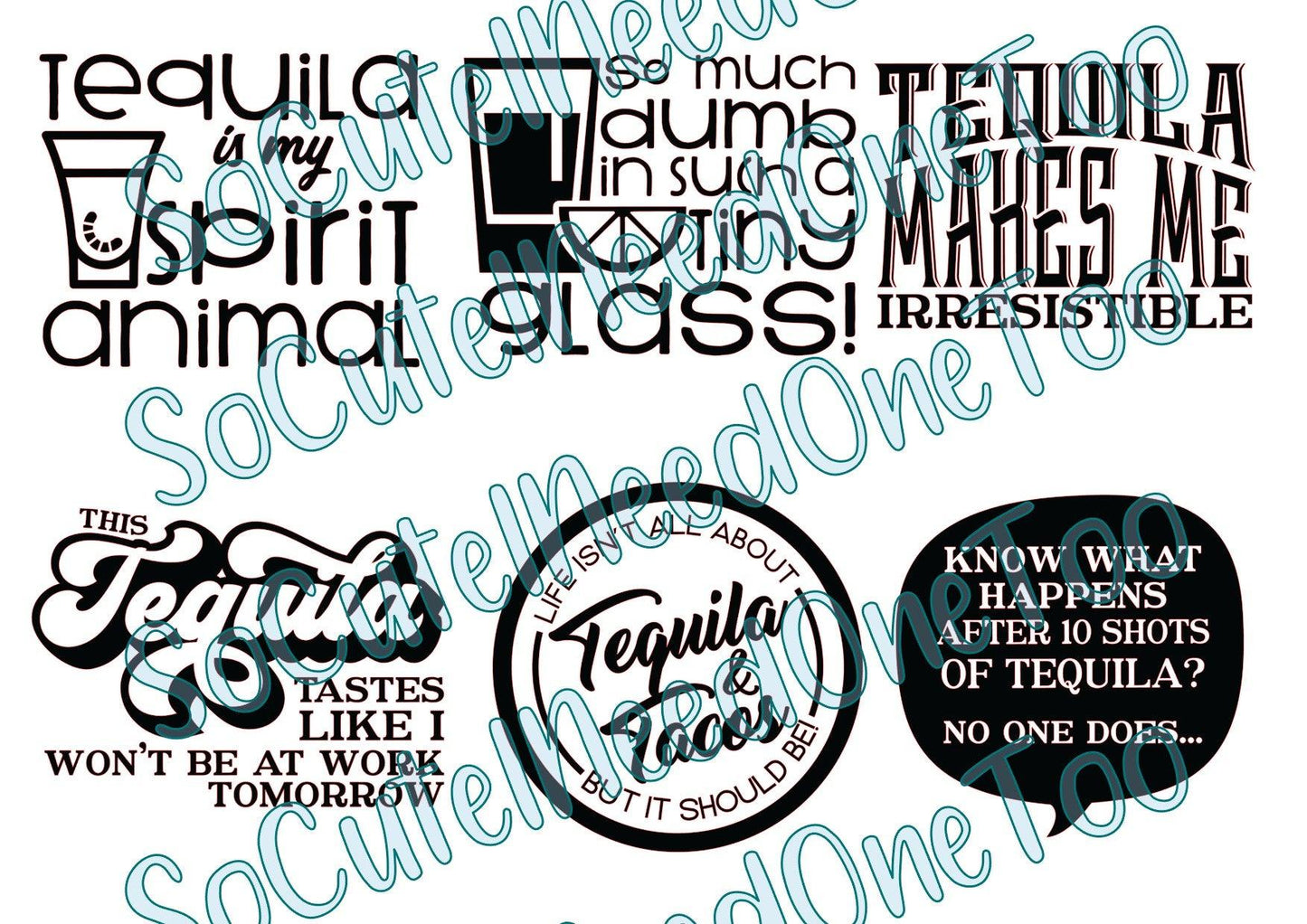 Tequila Sayings - on Clear/White Waterslide Paper Ready To Use - SoCuteINeedOneToo