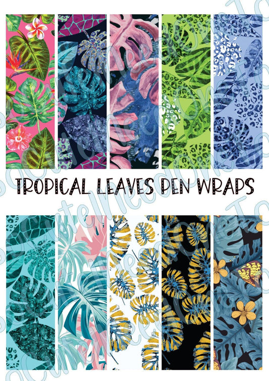 Tropical Leave Pen Wraps on Clear/White Waterslide Paper Ready To Use - SoCuteINeedOneToo