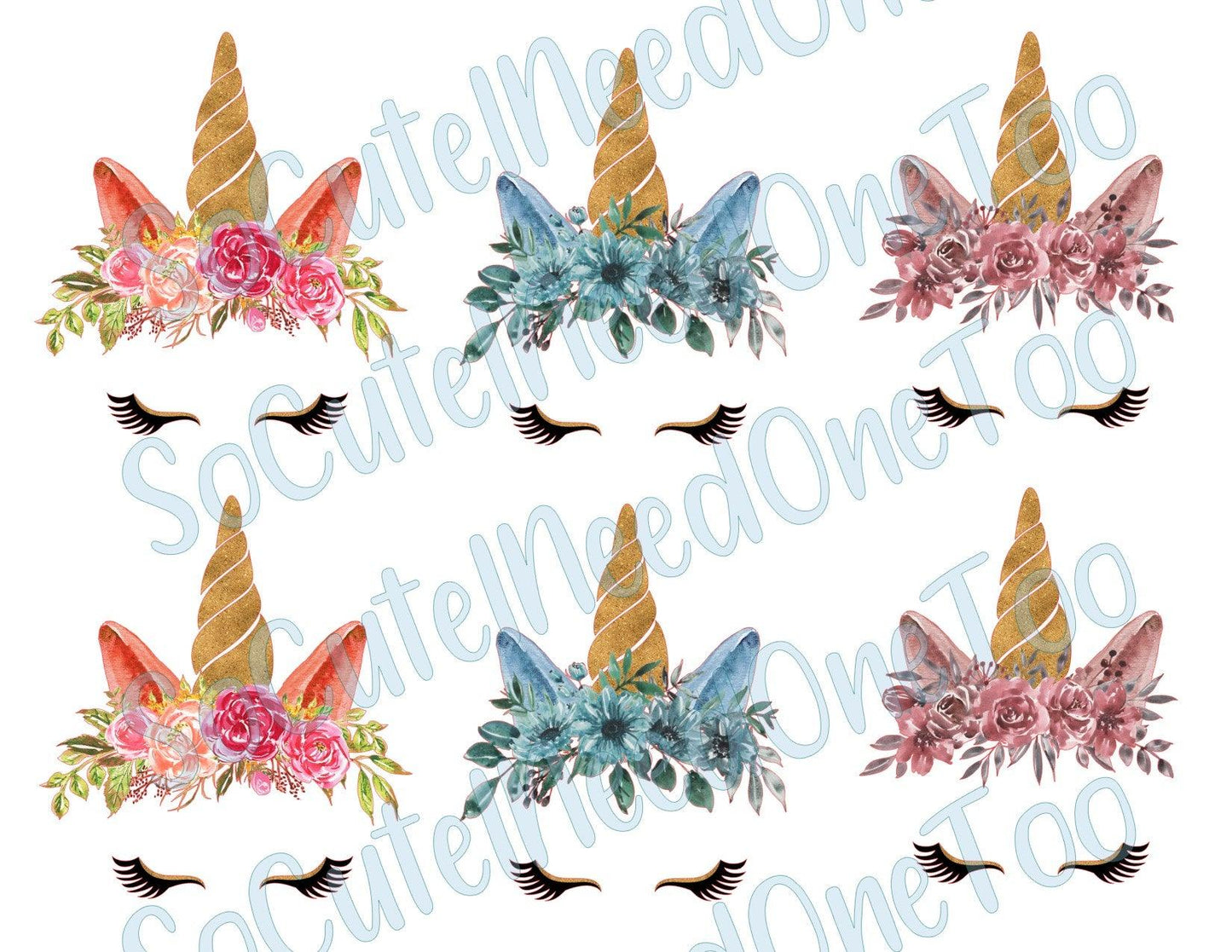 Unicorn - 6 Heads - on Clear/White Waterslide Paper Ready To Use - SoCuteINeedOneToo
