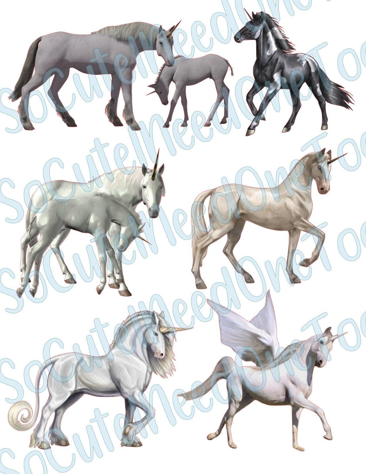 Unicorns - Realistic on Clear/White Waterslide Paper Ready To Use - SoCuteINeedOneToo