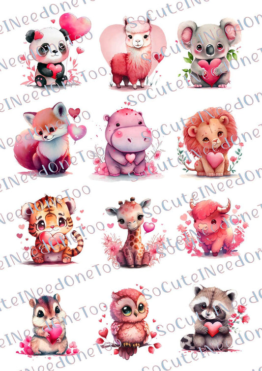 Valentine's Day - Cute Animals Holding Heart Decals - SoCuteINeedOneToo