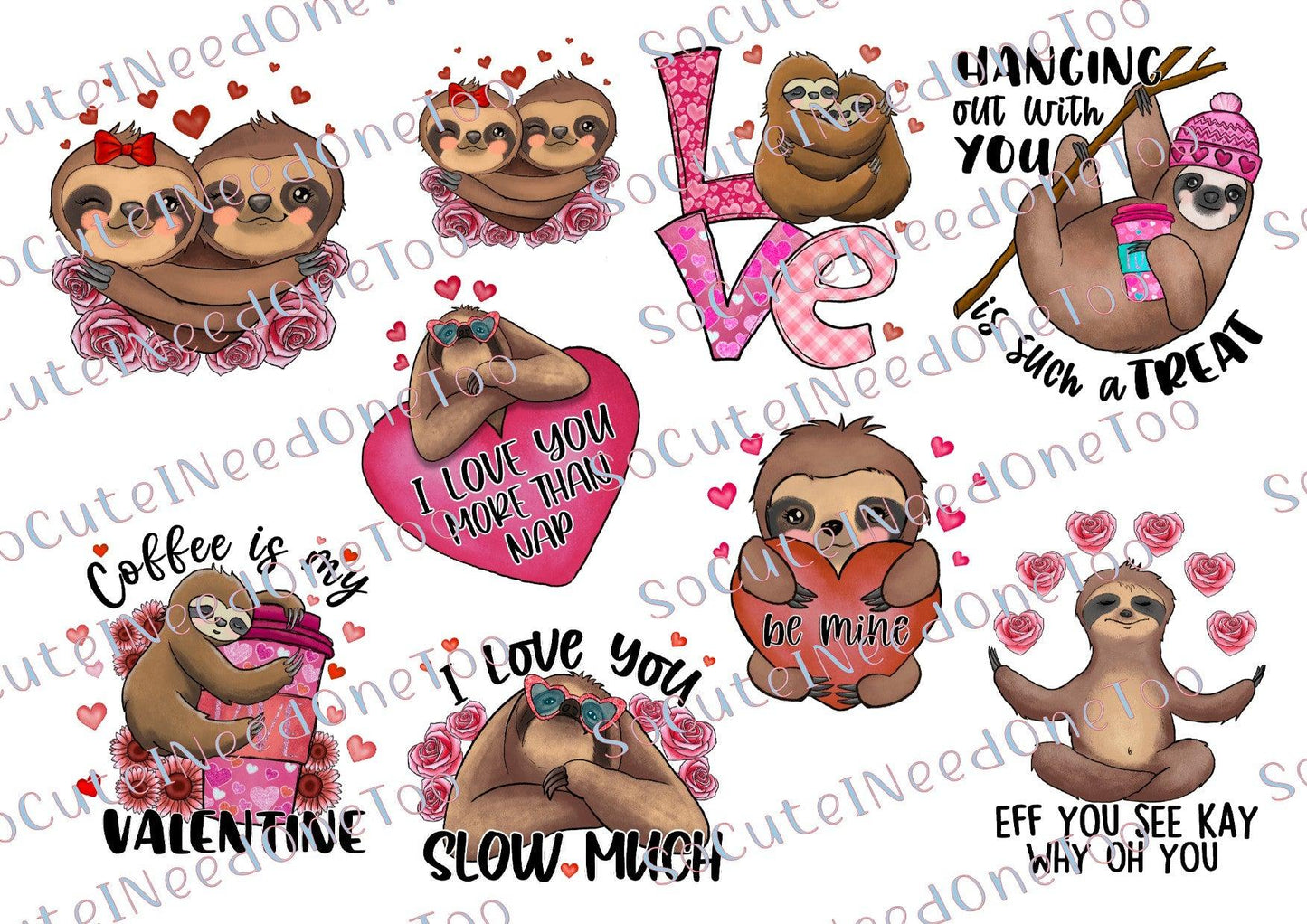 Valentine's Day Sloths Waterslide Decals - SoCuteINeedOneToo
