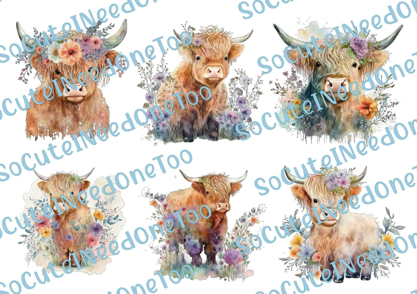Watercolor Highland Cows Waterslide Decals - SoCuteINeedOneToo