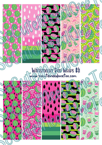Watermelon Pen Wraps - Clear/White Waterslide Paper Ready To Use - SoCuteINeedOneToo